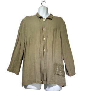 Nino Wong California Oversized Flax Button Front Jacket Tan Plus Size 2X Artsy